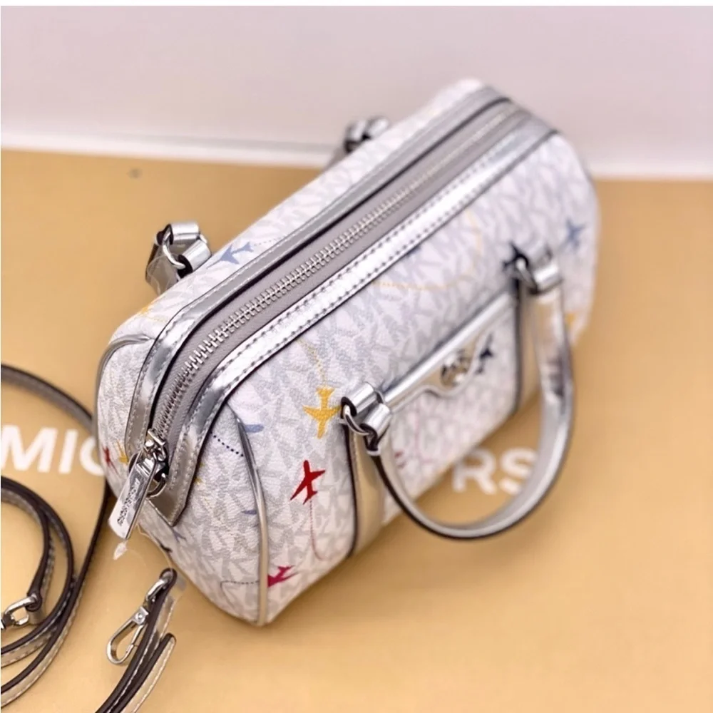 Michael Kors SM Satchel Crossbody Bag MK White Multi